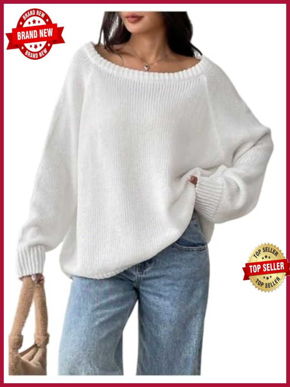 Off The Shoulder Oversized Knit Pullover Sweater Casual Loose Fit Long Sleeve